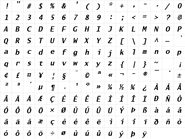 Tangerine 3 Bold Oblique font glyphpreview