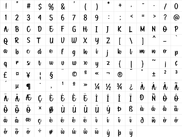 Qaphiten Regular font glyphpreview