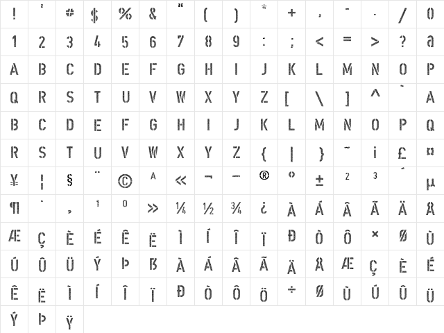 DIN Schablonierschrift Regular font glyphpreview