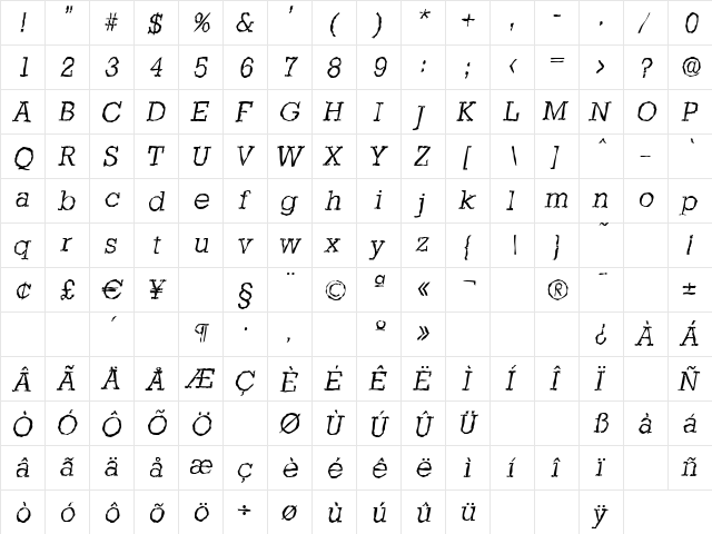 StaffordRandom-Light Italic font glyphpreview