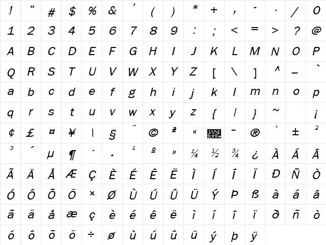 Frankfurt Italic font glyphpreview