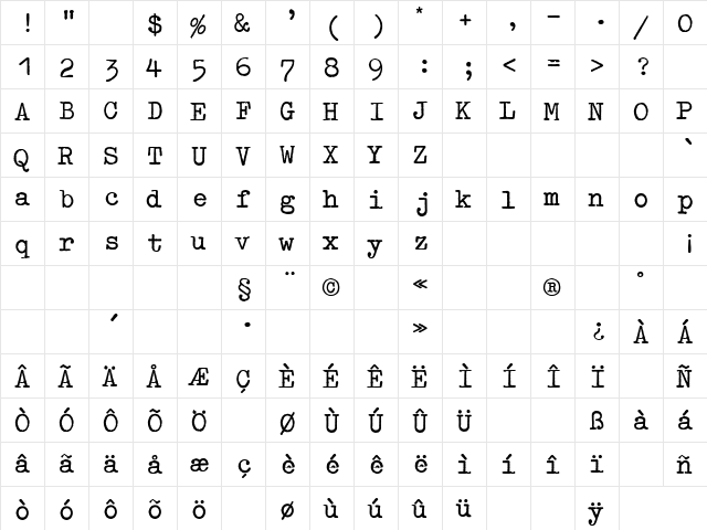 OldTypewriterExtBol Regular font glyphpreview