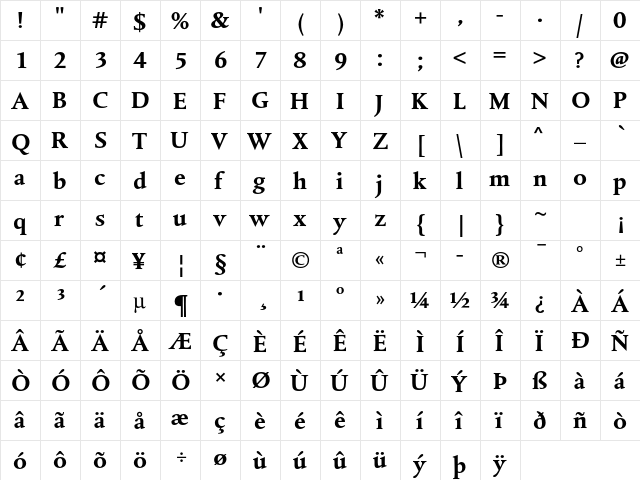 Albertina MT Std Bold font glyphpreview