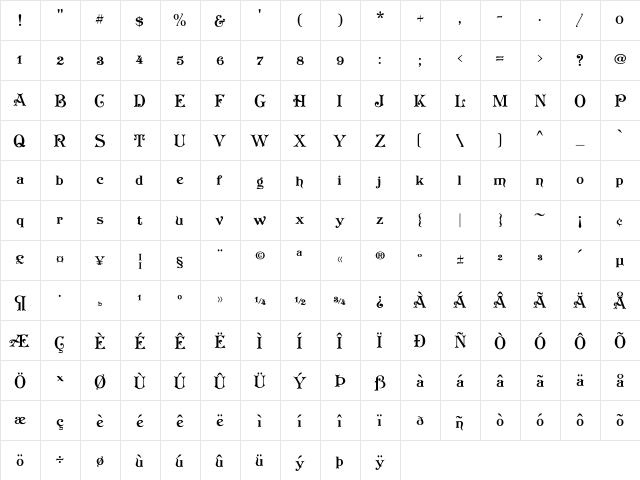 Koster Plain Regular font glyphpreview