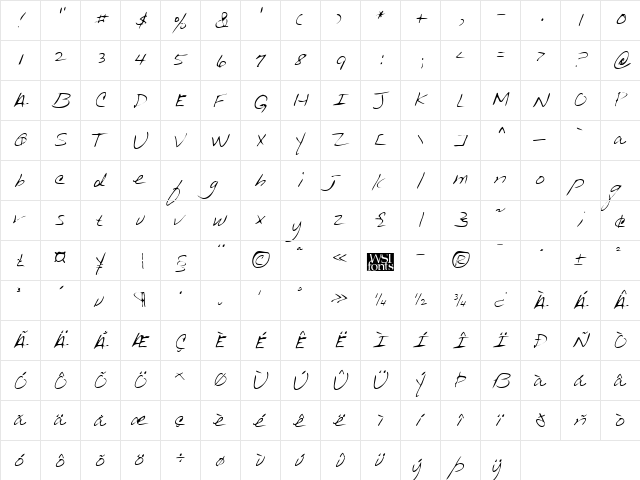 AnniesHand Regular font glyphpreview