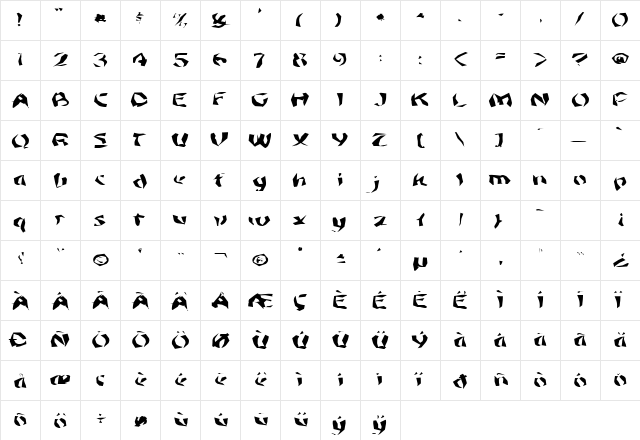FZ WACKY 45 EX Normal font glyphpreview
