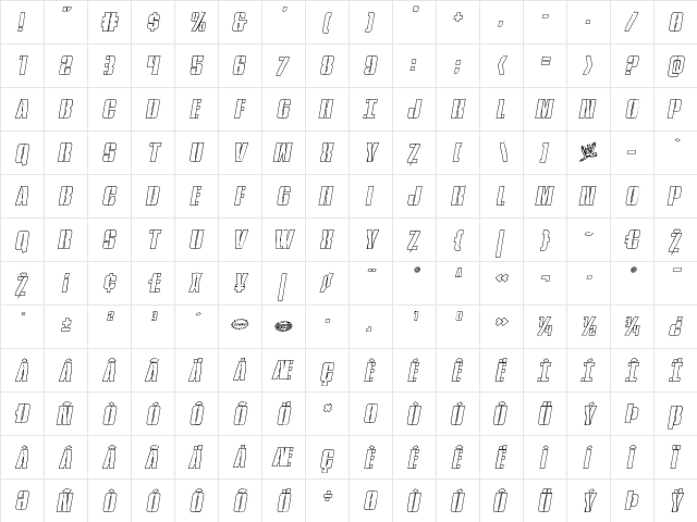 Rumble Tumble Outline Italic Italic font glyphpreview