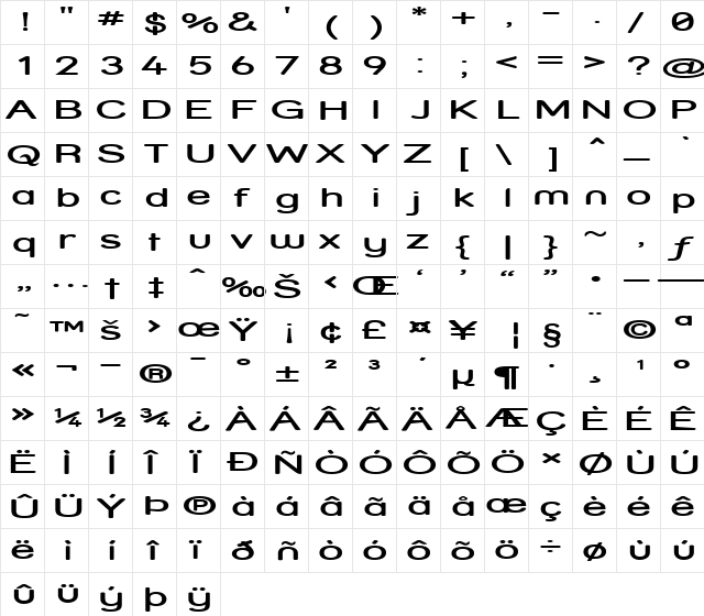 Street - Expanded Semi Regular font glyphpreview