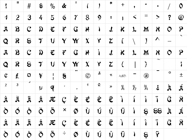 TR ChowMein Regular font glyphpreview