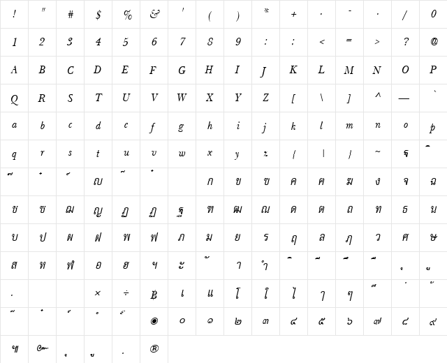 PSL-Irene Italic font glyphpreview