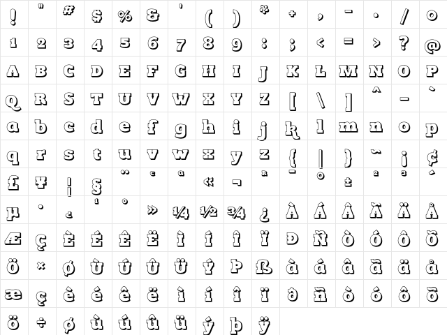 Romeral inline Regular font glyphpreview