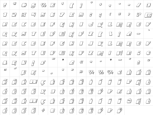 Space Runner 3D Italic Regular font glyphpreview