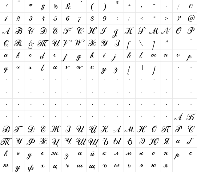 ScriptCyr Regular font glyphpreview