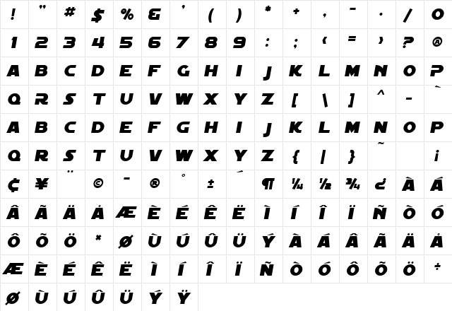 SF Distant Galaxy Italic font glyphpreview