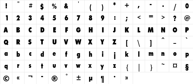 FuturaFuturisCondExtraBoldC Regular font glyphpreview