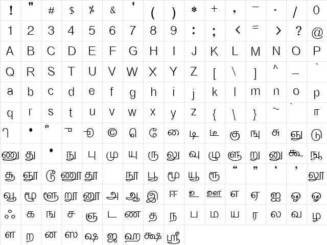 TAB_ELANGO_Barathi Normal font glyphpreview