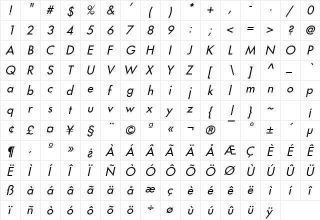Fusi Italic font glyphpreview