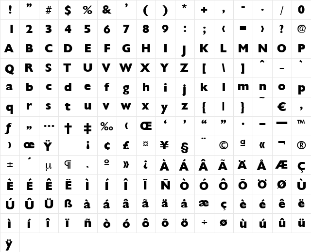 Chantilly-ExtraBold Regular font glyphpreview