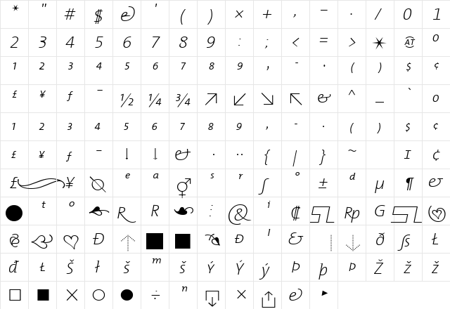 TheMixExtLigExpIta Regular font glyphpreview