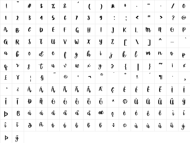 Mybela Regular font glyphpreview