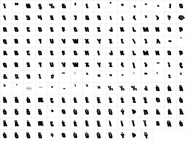 Frost Giant Leftalic Italic font glyphpreview