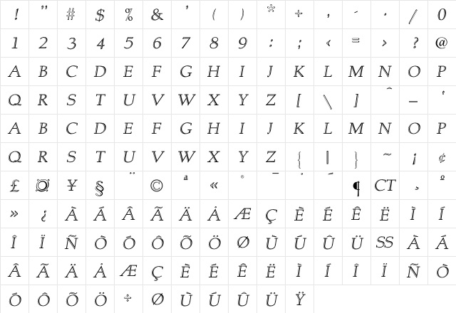 Albertan InlineItalic font glyphpreview