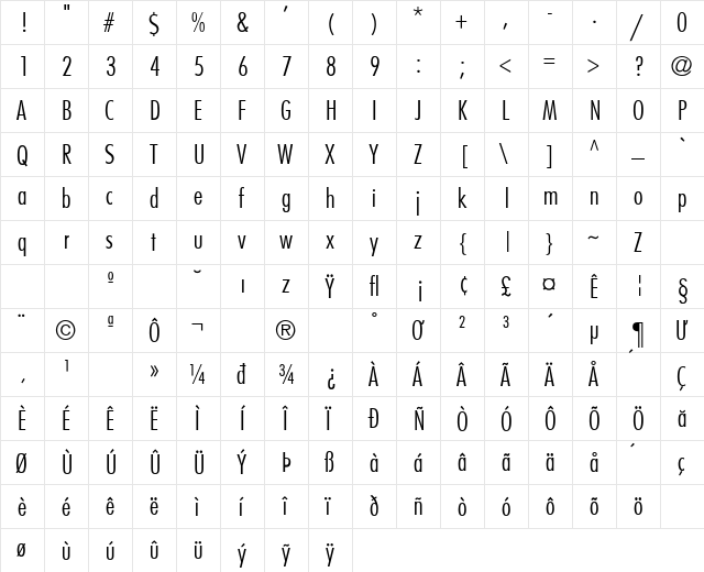 Fujiyama-LightCondensed Regular font glyphpreview