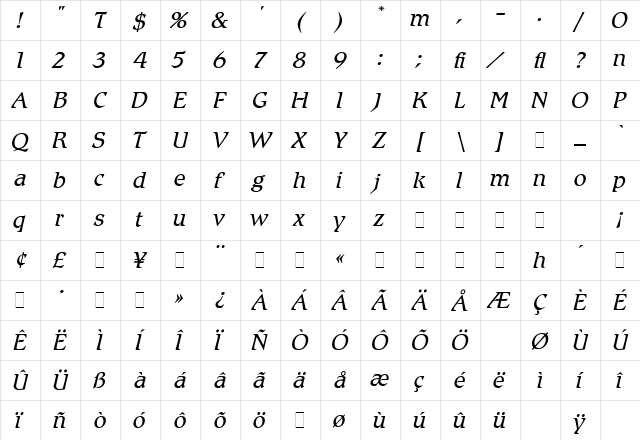 Romic Light Italic LET Plain font glyphpreview