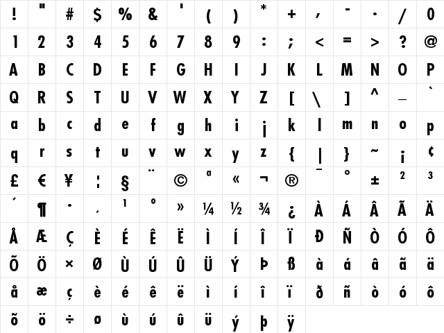 Futura LT CondensedBold font glyphpreview