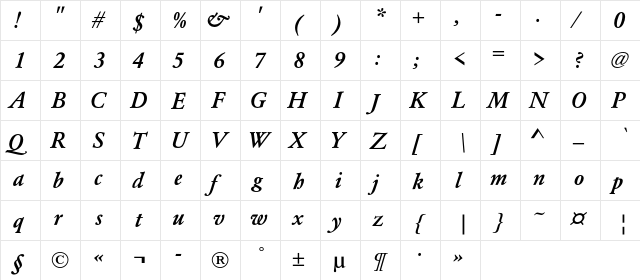 AZGaramondC Bold Italic font glyphpreview