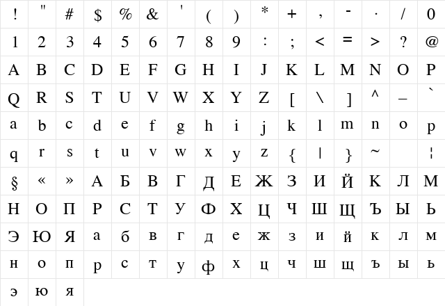 Pravda Regular font glyphpreview