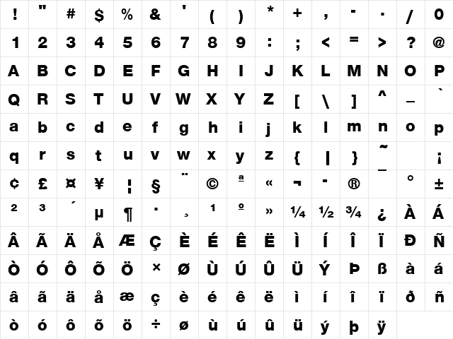 NimbusSanNovTHea Regular font glyphpreview