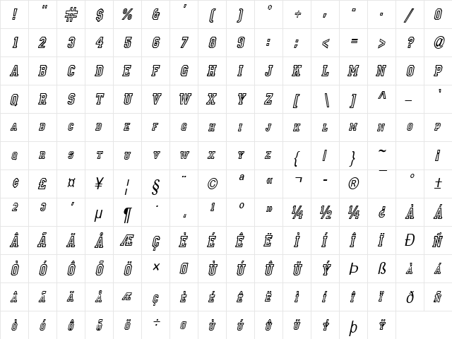 Princeton-Condensed Italic font glyphpreview