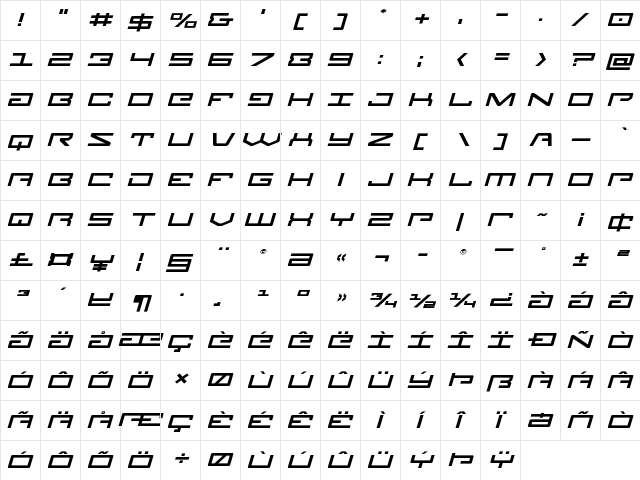 Legion Expanded Italic Expanded Italic font glyphpreview