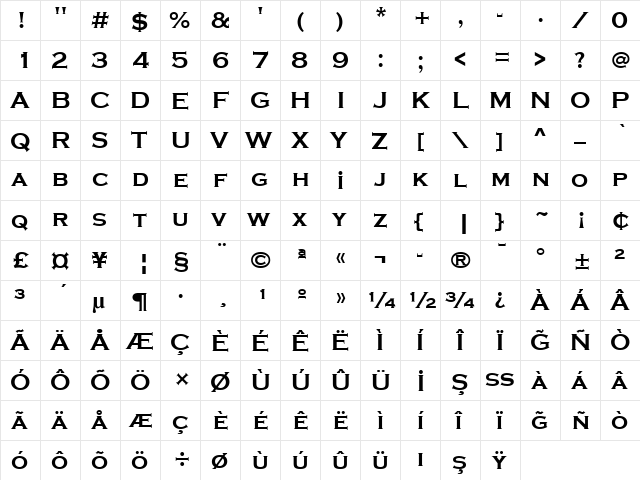 TRCopperplate Gothic Bold Regular font glyphpreview