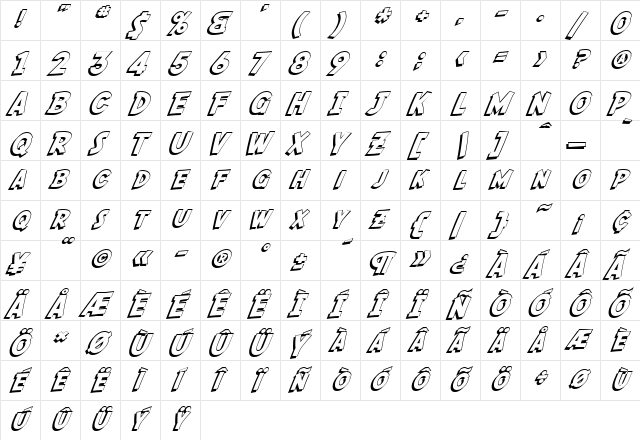 SF Fedora Shadow Regular font glyphpreview