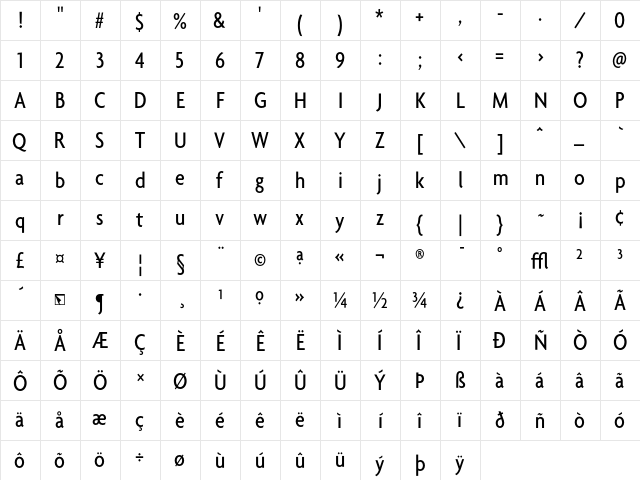 Agenda MediumCondensed font glyphpreview