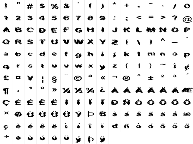 FZ UNIQUE 20 MANGLED EX Normal font glyphpreview