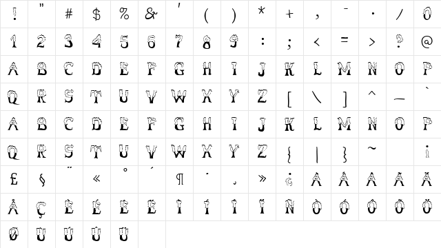 ShadyCharacters Regular font glyphpreview