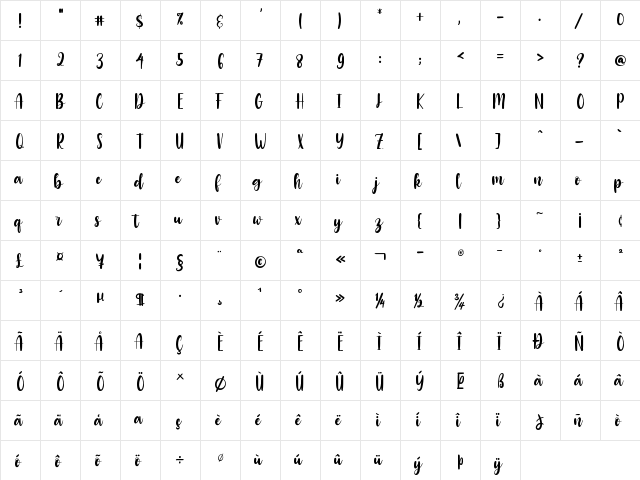 Raspberry Regular font glyphpreview