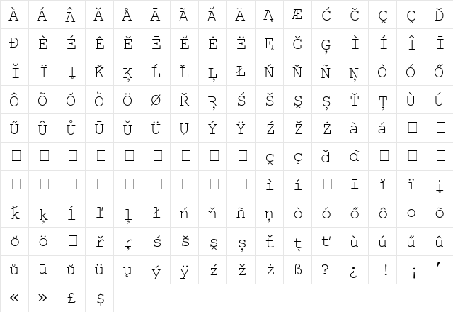 European Courier Regular font glyphpreview