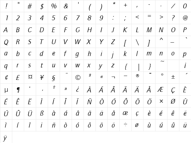 QuaySansITCTT BookItalic font glyphpreview