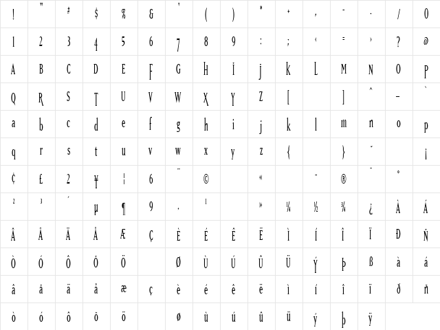 MatrixTallOldstyle Regular font glyphpreview