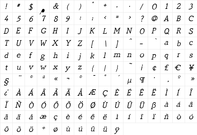 QuickType Plain Italic font glyphpreview