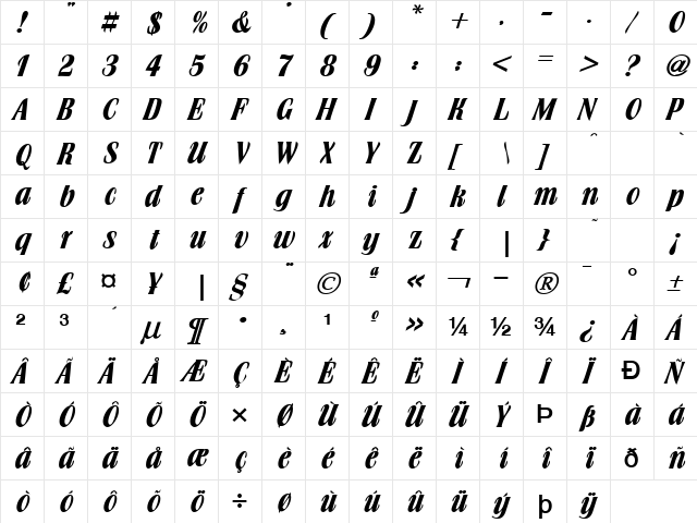 Broach BoldItalic font glyphpreview