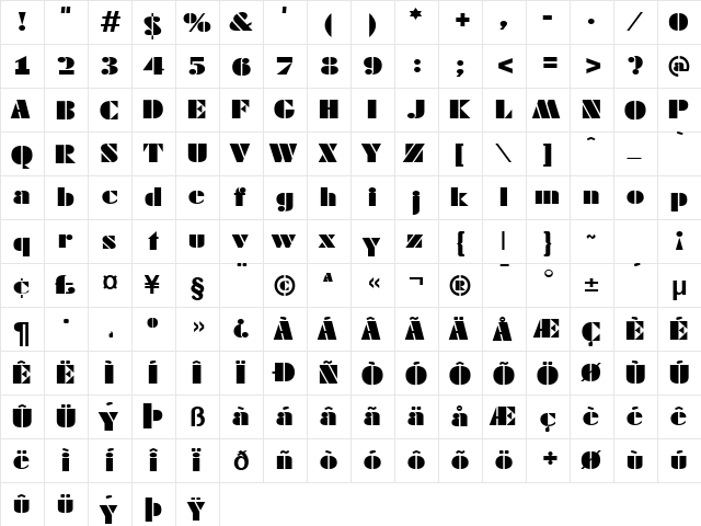 Block Regular font glyphpreview