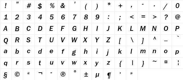 FranklinGothicMediumC Italic font glyphpreview