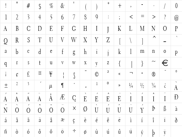 TrannCondensed Normal font glyphpreview
