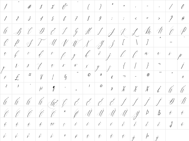 Charlotte Calligraphy Slant Regular font glyphpreview