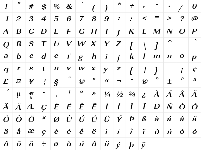URWImperialTExtWid Bold Oblique font glyphpreview